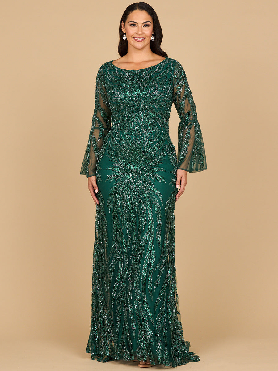 Mother of the Bride Dress Fitted Long Sleeve Beaded Formal Mother of the Bride Dress Dark Green