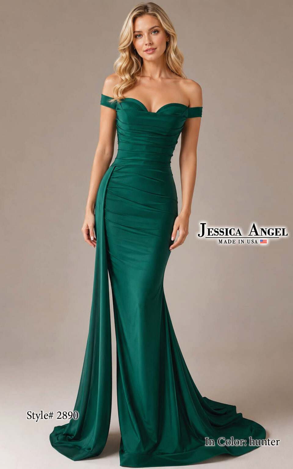 Off-the-Shoulder Floor-Length Satin Formal Mermaid Jessica Angel 2890