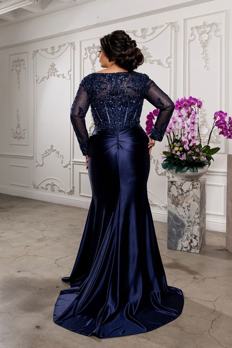 V-Neck Floor-Length Satin Evening Gown Mermaid May Queen 2204