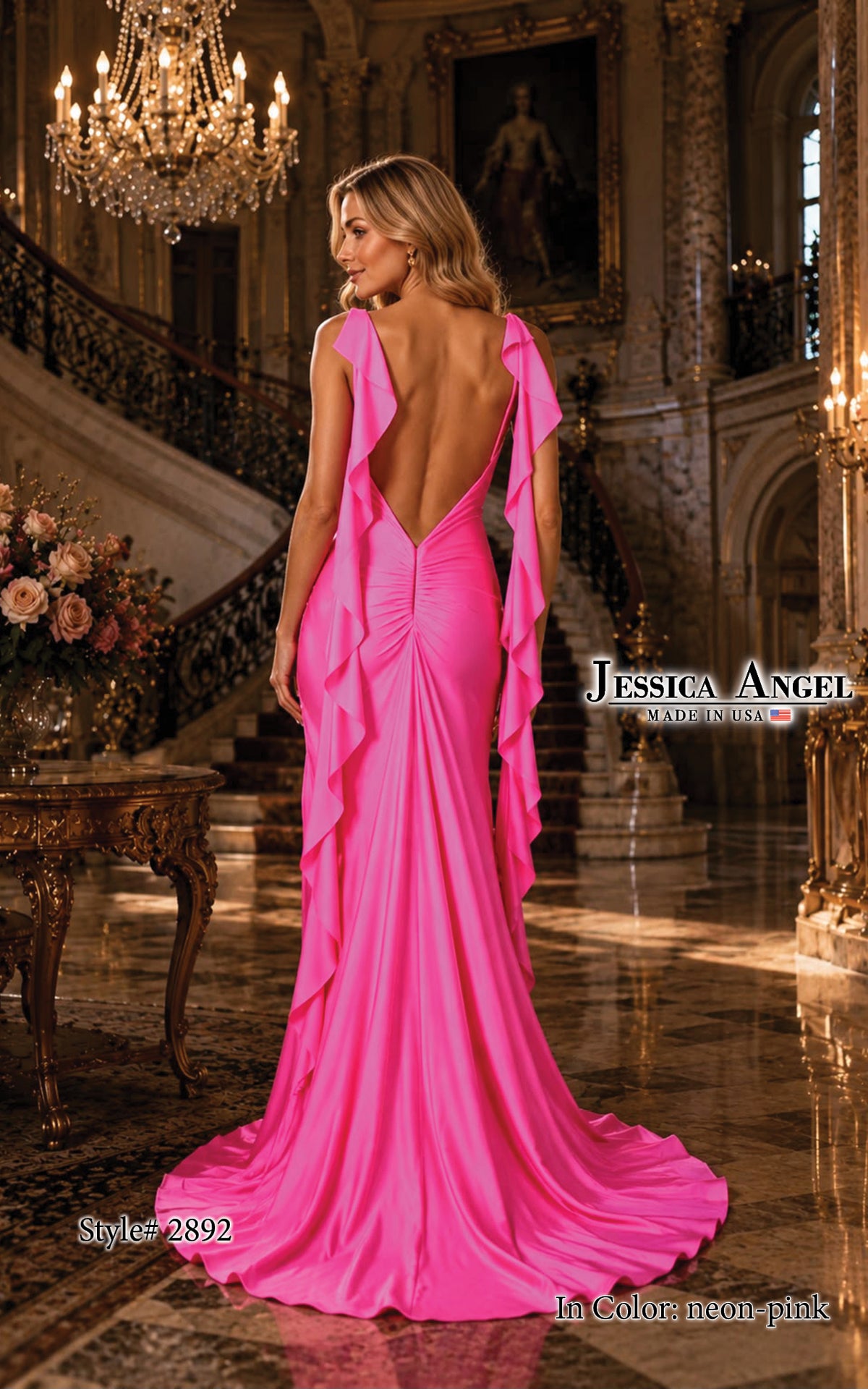 V-Neck Floor-Length Satin Formal Mermaid Jessica Angel 2892