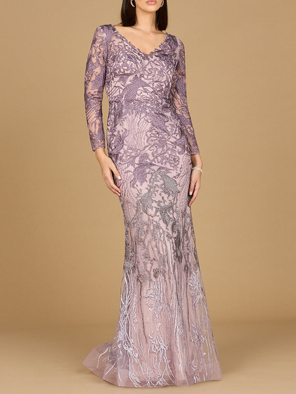 Lara Dresses 28921 Long Sleeve Formal Evening Ombre Dress