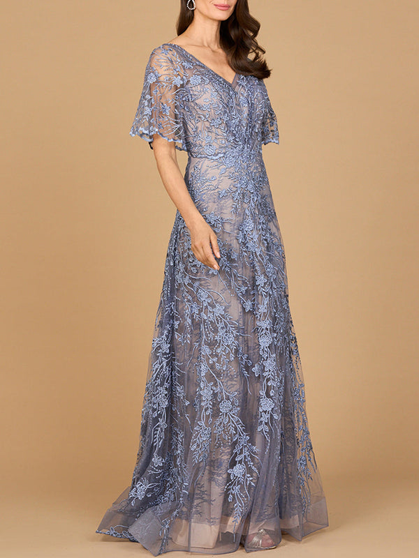 Lara Women's Elegant Cape Sleeve A-line Gown