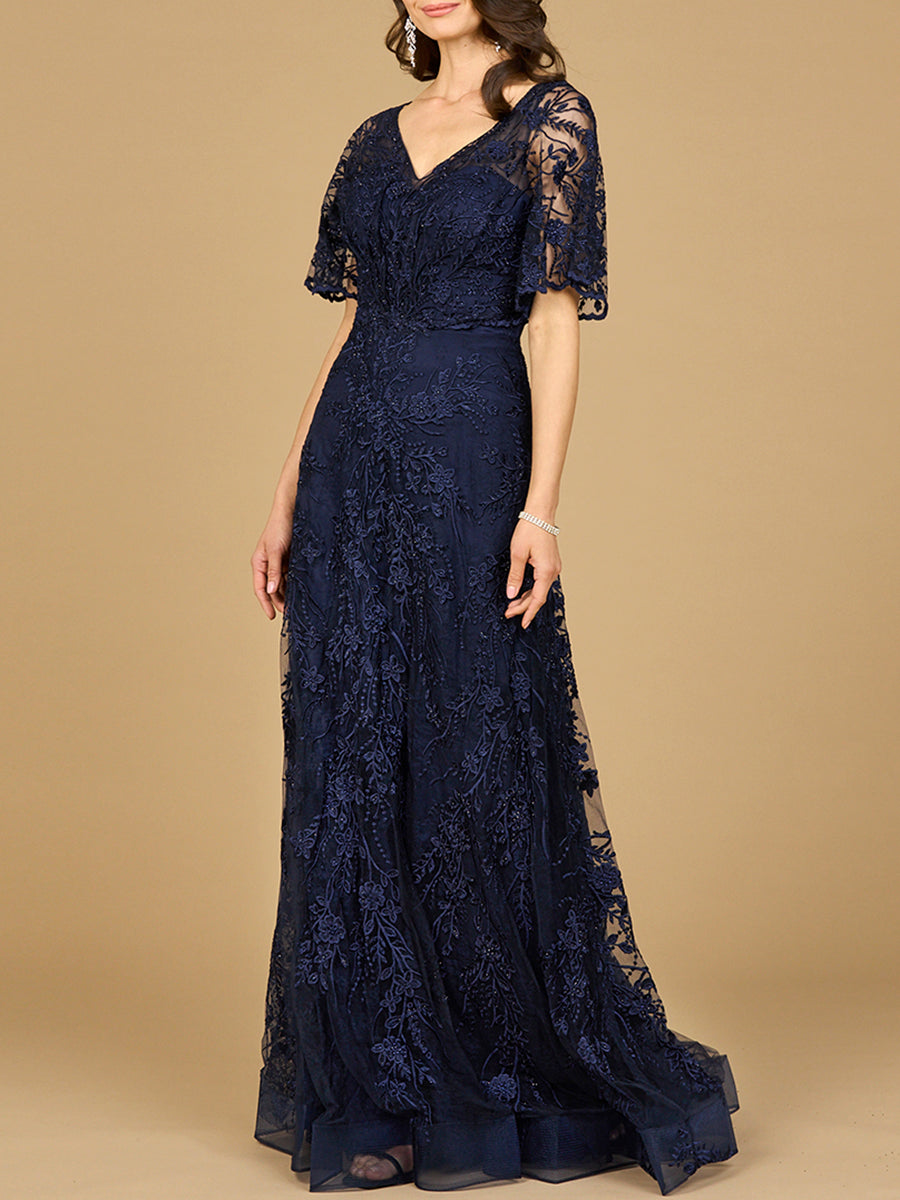 Lara Dresses 28923 Long Lace Formal A Line Dress - Navy / 22 Lara Dresses 28923 Long Lace Formal A Line Dress - Navy / 22