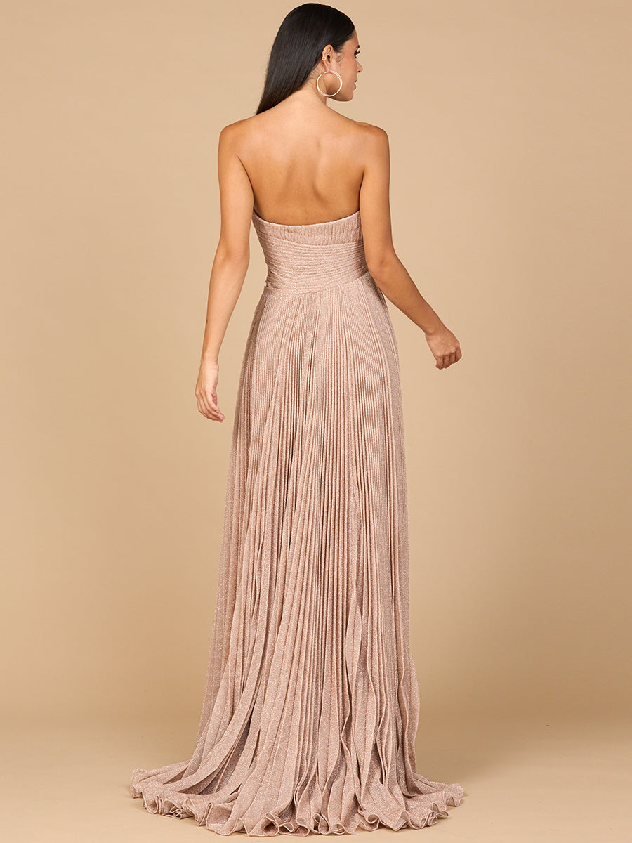 Lara Dresses 28932 Pleated Long Formal Metallic Prom Dress