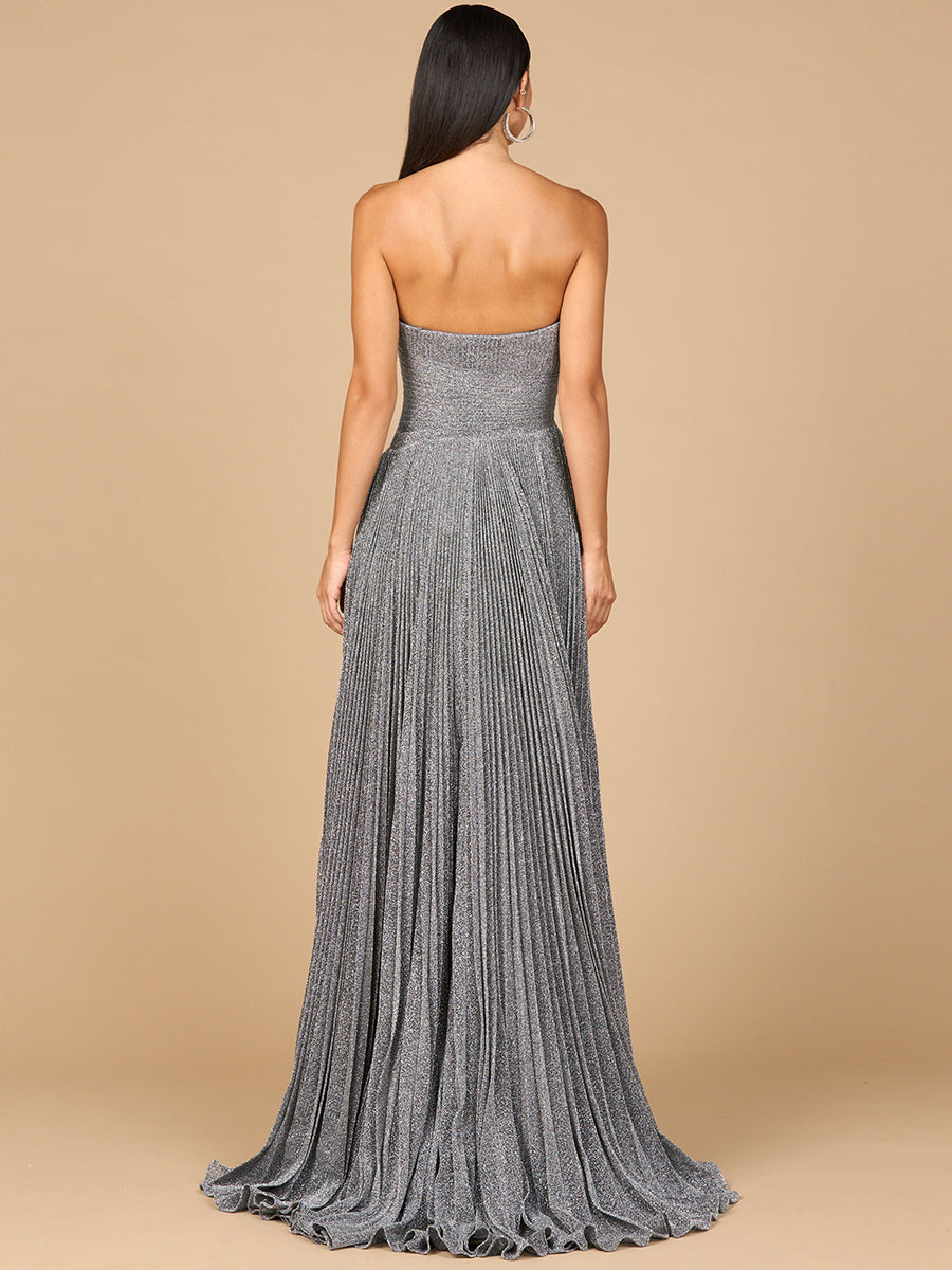 Lara Dresses 28932 Pleated Long Formal Metallic Prom Dress
