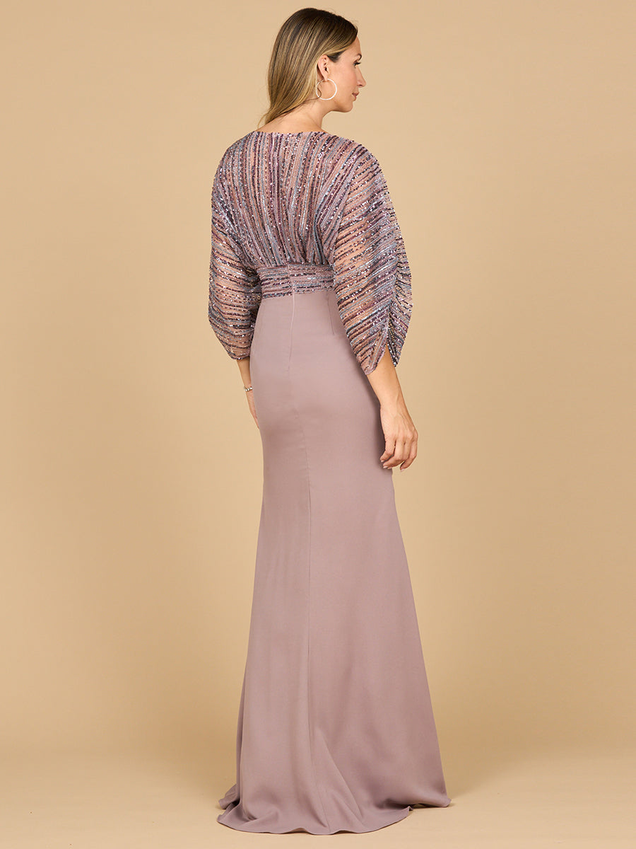 Mother of the Bride Dress Long Formal Beaded Cape Mother of the Bride Dress Dusty Purple 