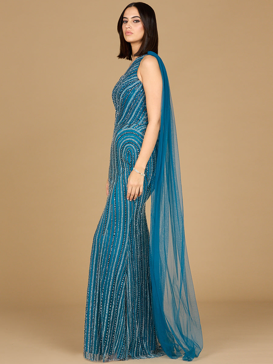 Formal Dresses Formal Long Fitted Evening Beaded Dress Dark Blue