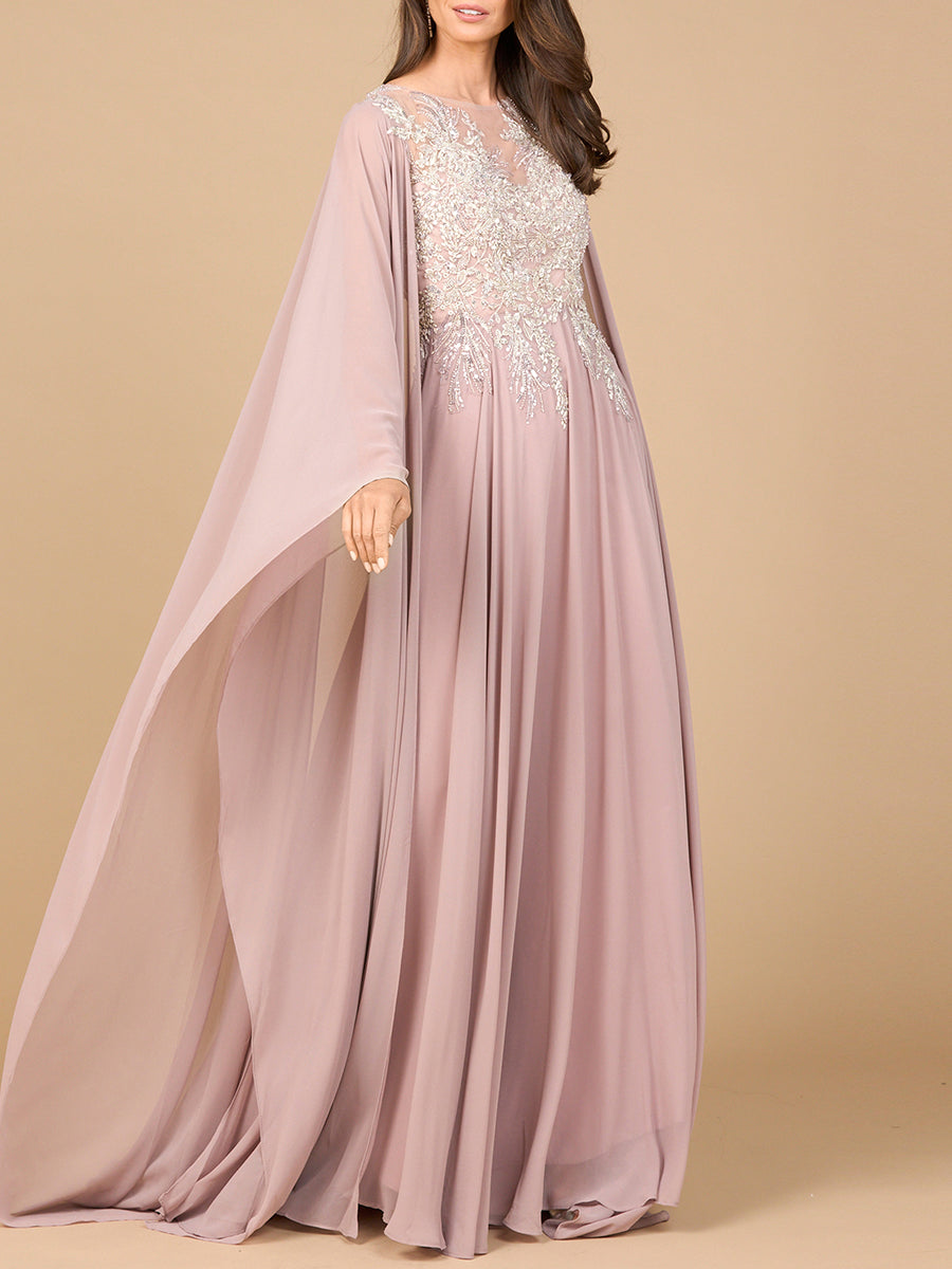 Mother of the Bride Dresses Mother of the Bride Long Formal Cape Dress Dusty Rose