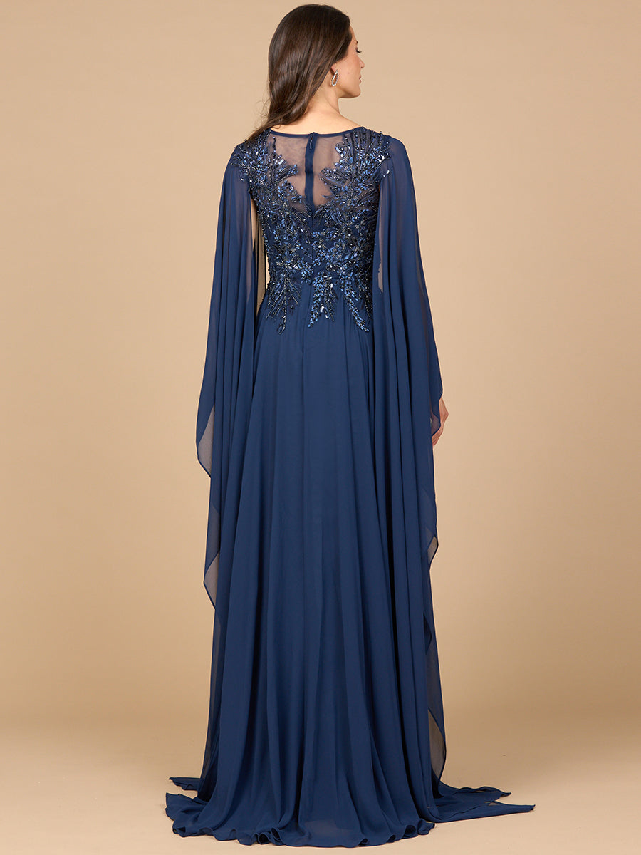 Mother of the Bride Dresses Mother of the Bride Long Formal Cape Dress Navy