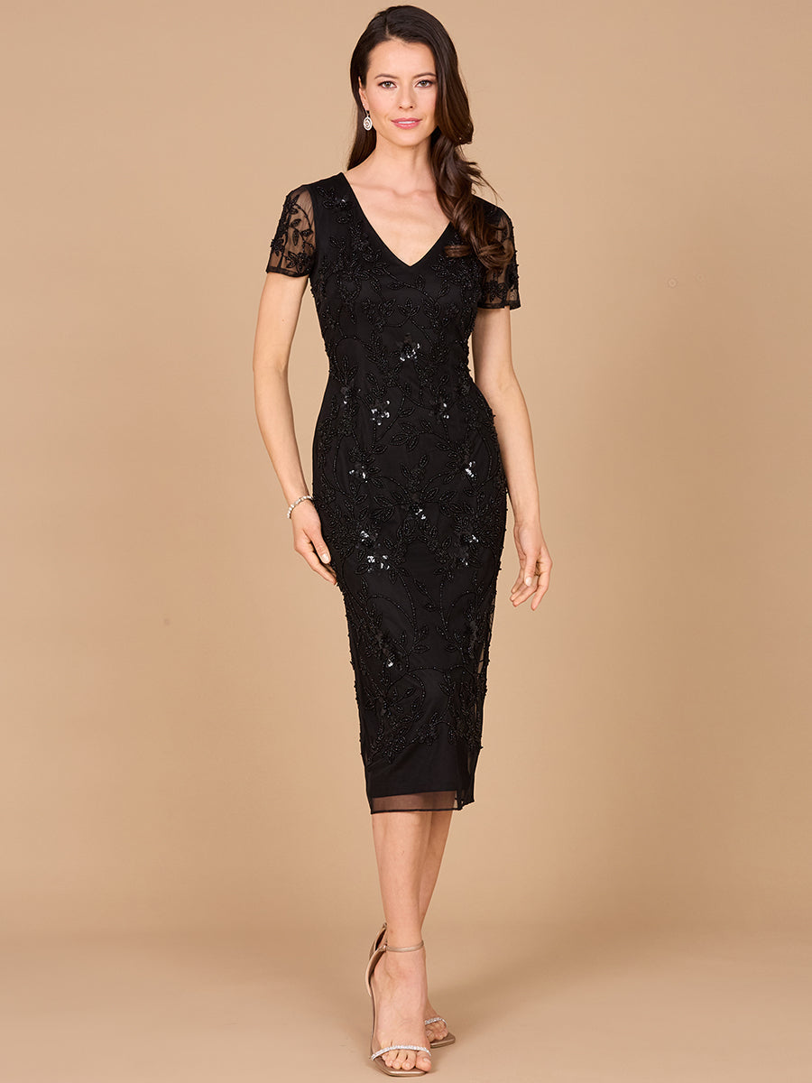 Lara Dresses 28995 Beaded Short Cocktail Midi Dress
