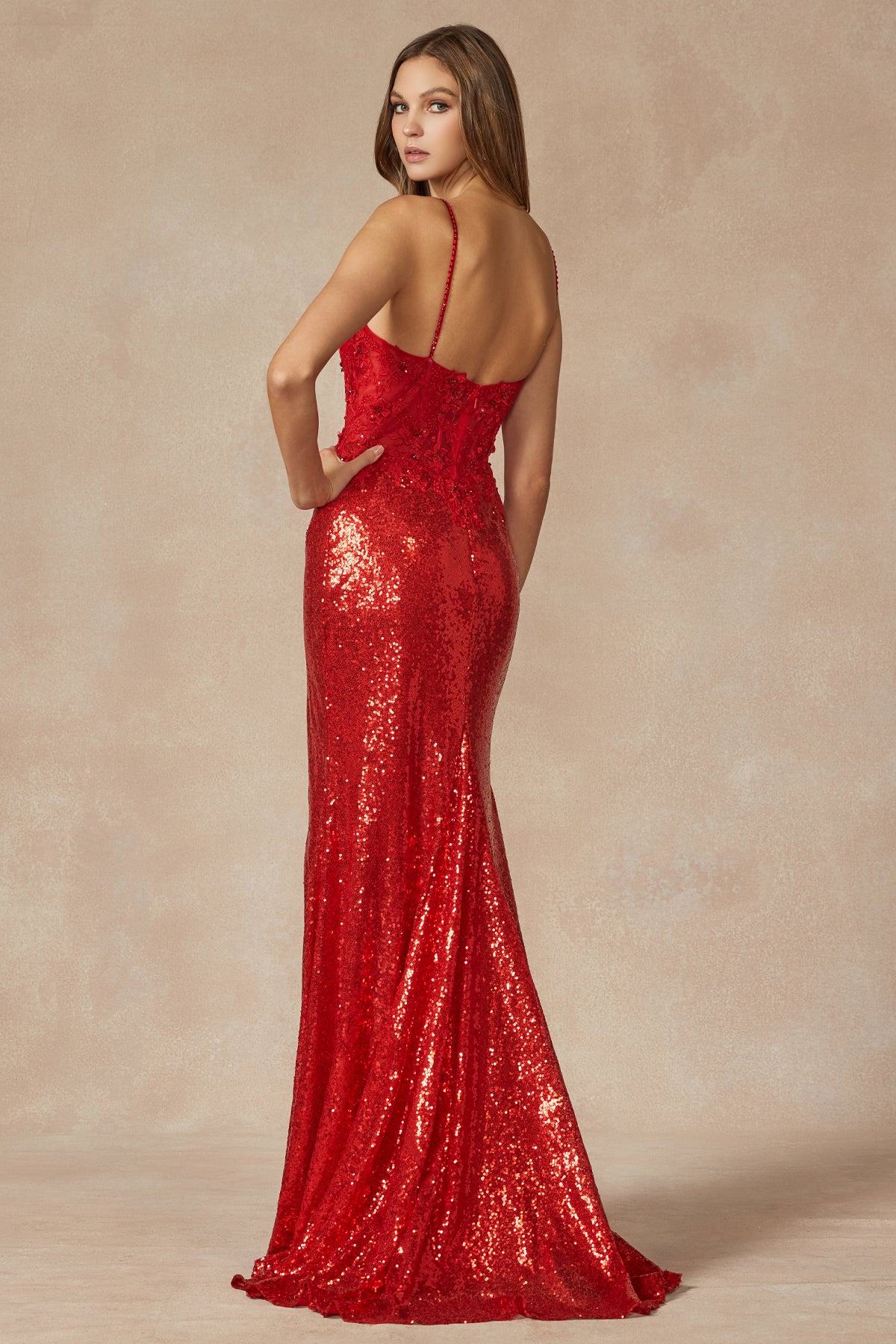 Prom Dresses Long Formal Fitted Metallic Prom Dress Red