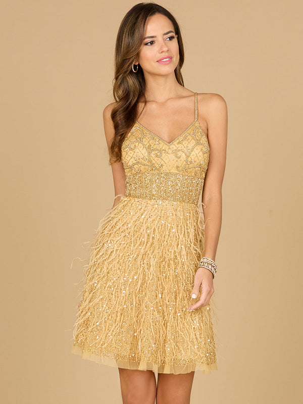 Lara Dresses 29016 Short Beaded Feather A Line Cocktail Dress