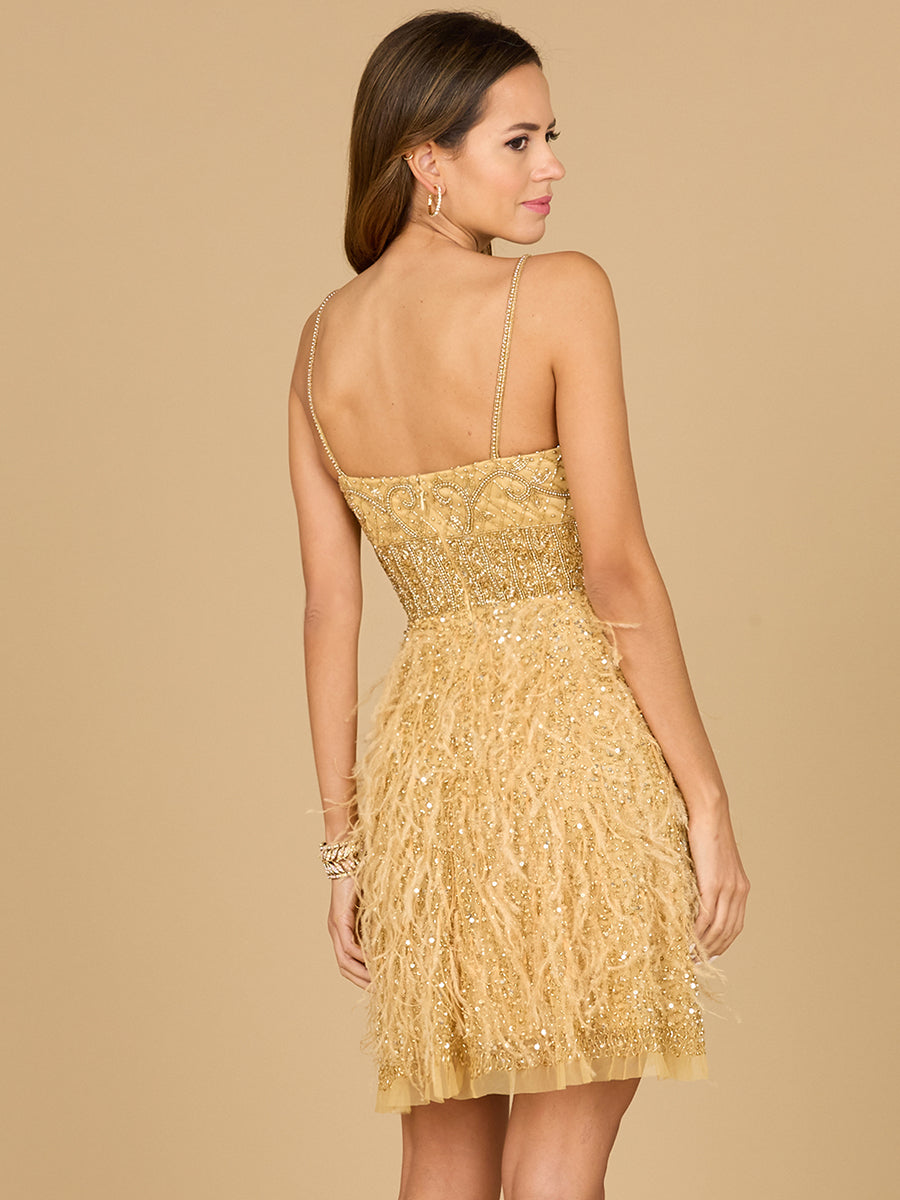 Cocktail Dresses Short Beaded Feather A Line Cocktail Dress Gold