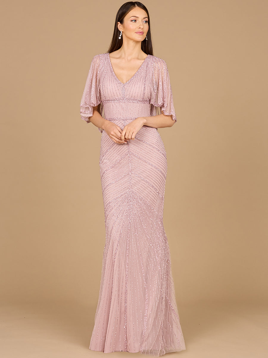 Lara Dresses 29022 Long Formal Cape Sleeve Mermaid Evening Dress