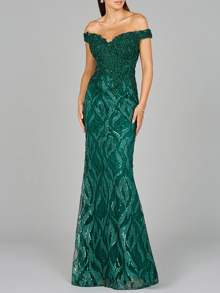 Lara Dresses 29045 Long Mermaid Formal Lace Applique Prom Dress
