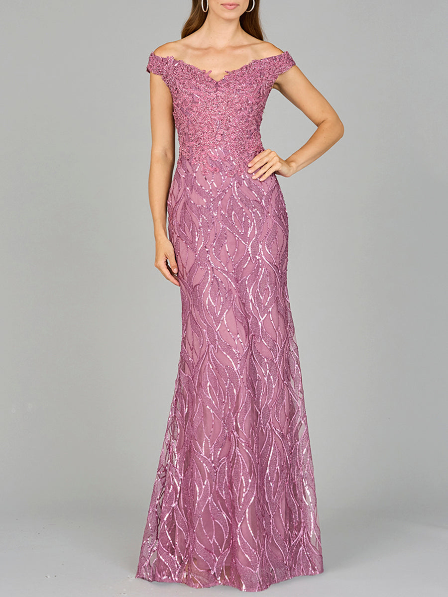 Lara Dresses 29045 Long Mermaid Formal Lace Applique Prom Dress