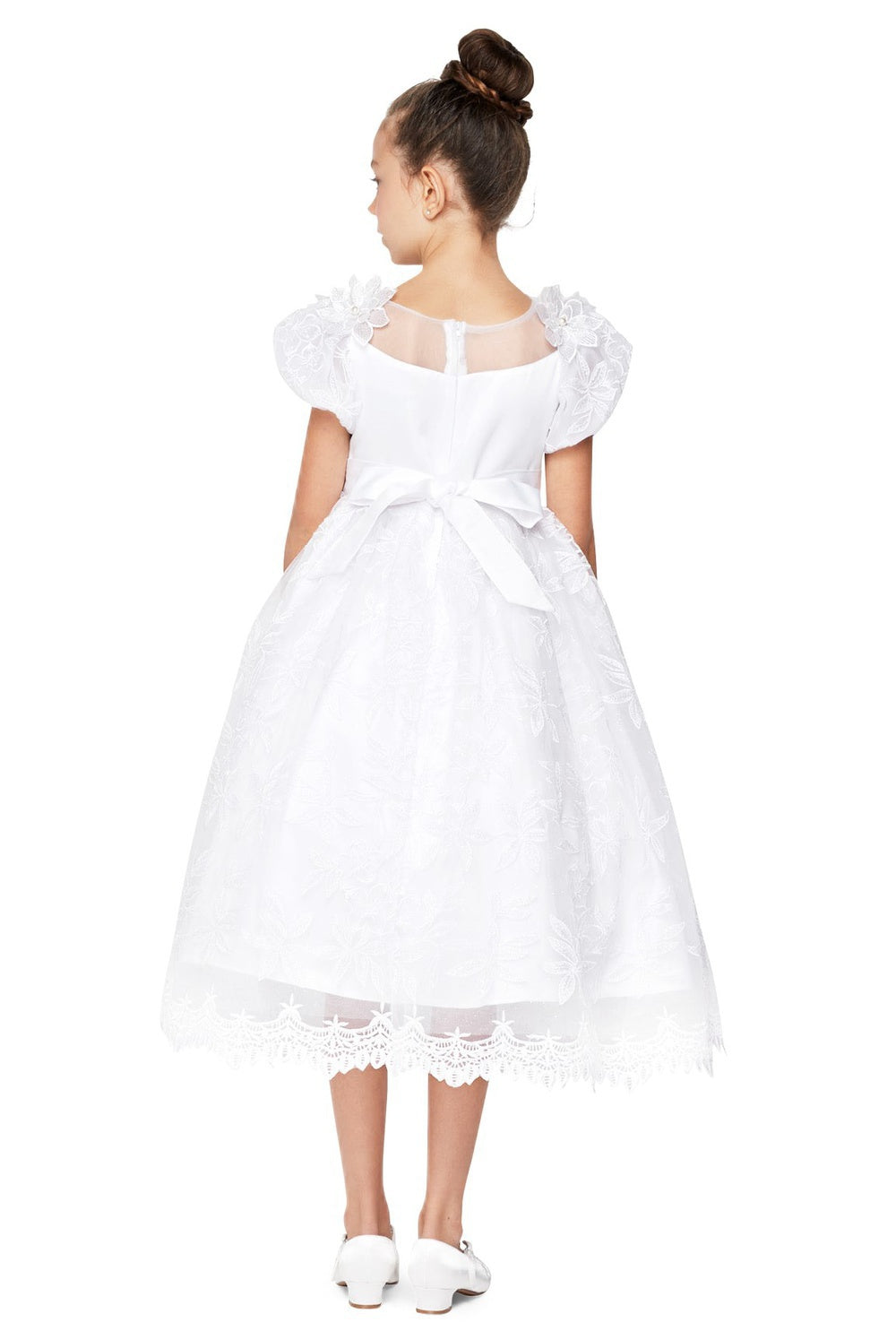 Flower Girl Dresses Tea Length Floral Lace Flower Girl Dress White