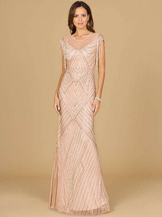 Formal Dresses Long Formal Beaded Fringe Evening Dress Blush