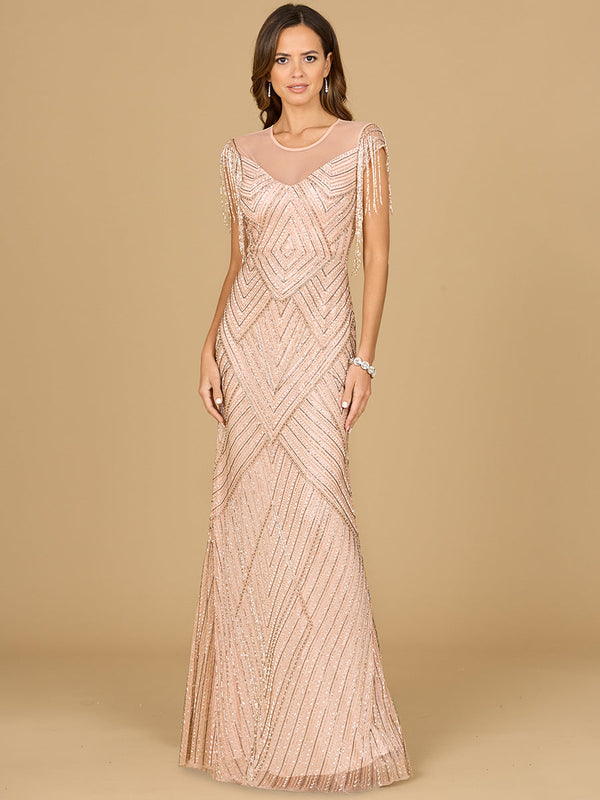 Lara Dresses 29053 Long Formal Beaded Fringe Evening Dress