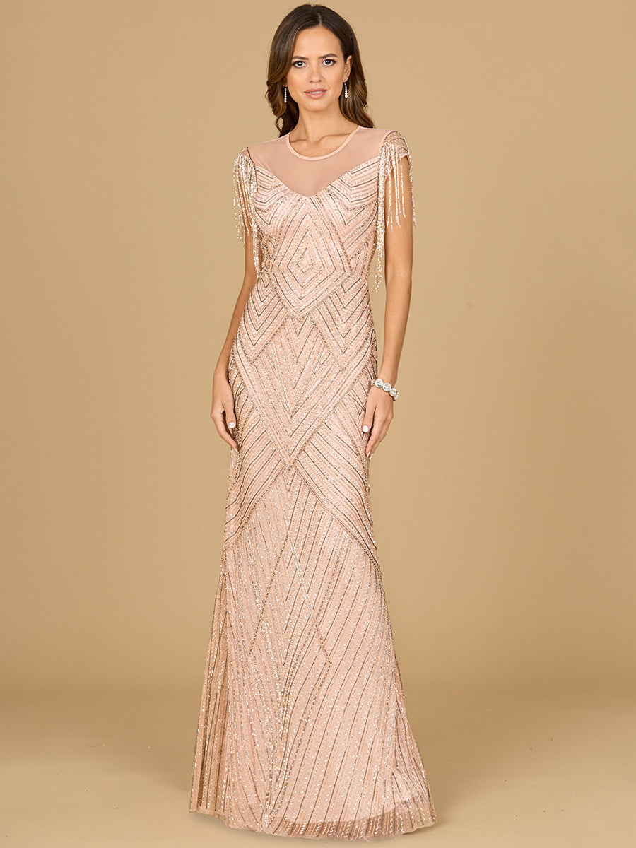 Formal Dresses Long Formal Beaded Fringe Evening Dress Blush