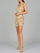 Cocktail Dresses Beaded Short Fringe Fitted Cocktail Mini Dress Nude/Silver