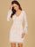 Cocktail Dresses Short Fitted Beaded Feather Long Sleeve Cocktail Dress Blush/Ivory