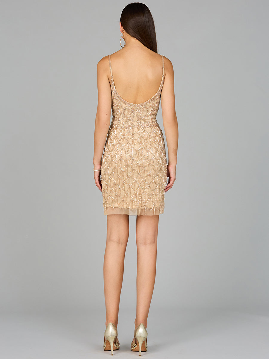 Cocktail Dresses Fitted Short Beaded Homecoming Cocktail Dress Champagne