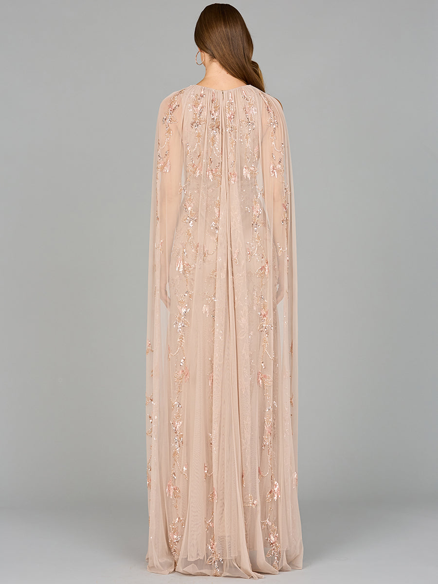 Formal Dresses Long Formal Cape Beaded Evening Dress Nude