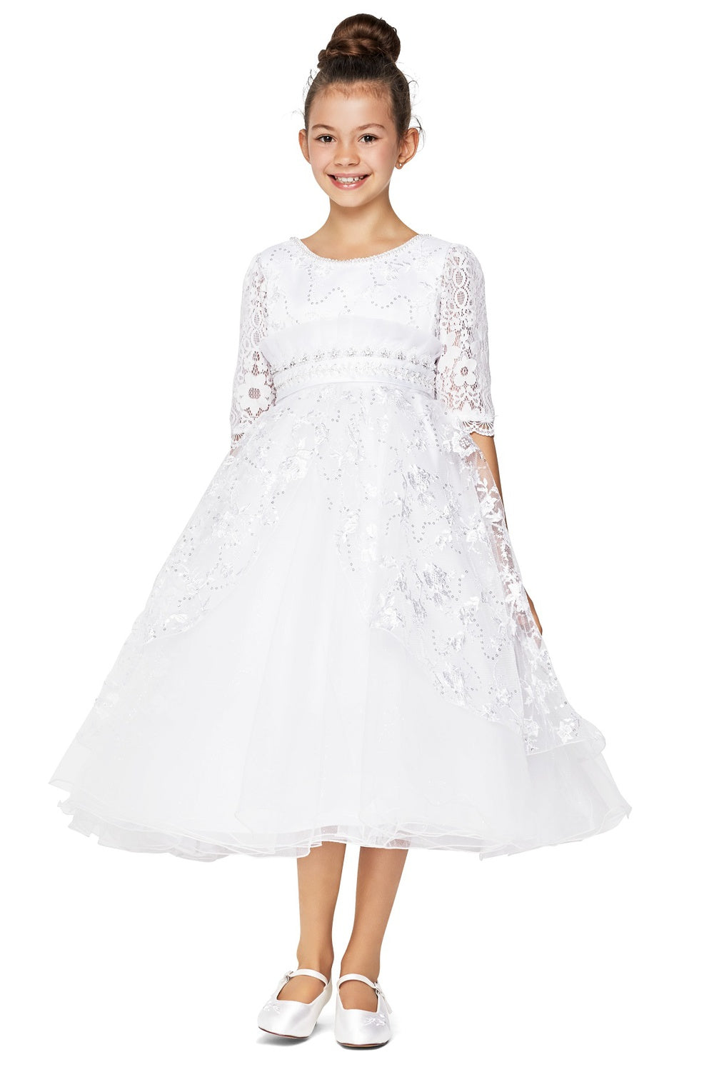 Flower Girl Dresses Beaded A Line Floral Lace Flower Girl Dress White