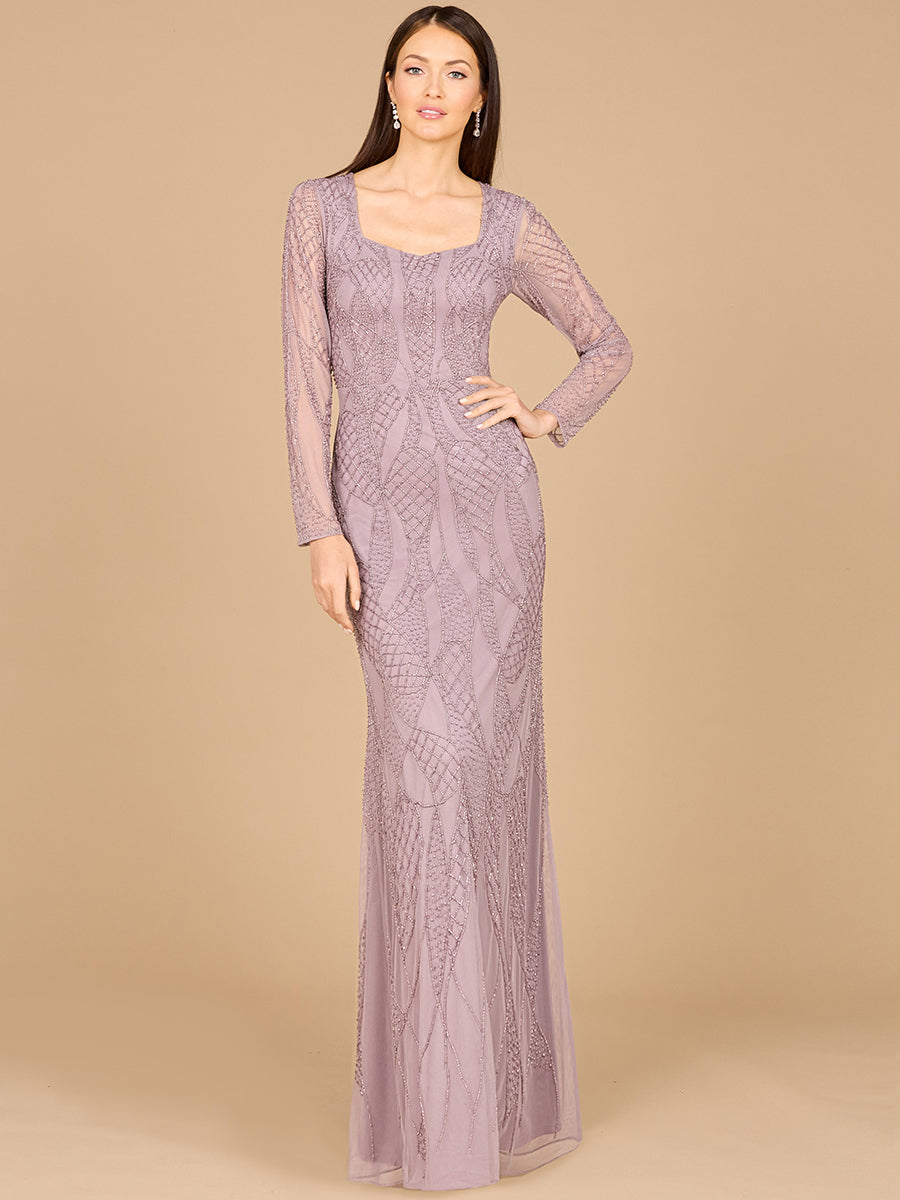 Lara Dresses 29094 Beaded Long Sleeve Formal Sequin Evening Dress