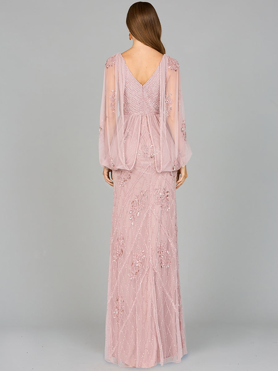 Formal Dresses Long Formal Beaded Cape Evening Dress Dusty Rose