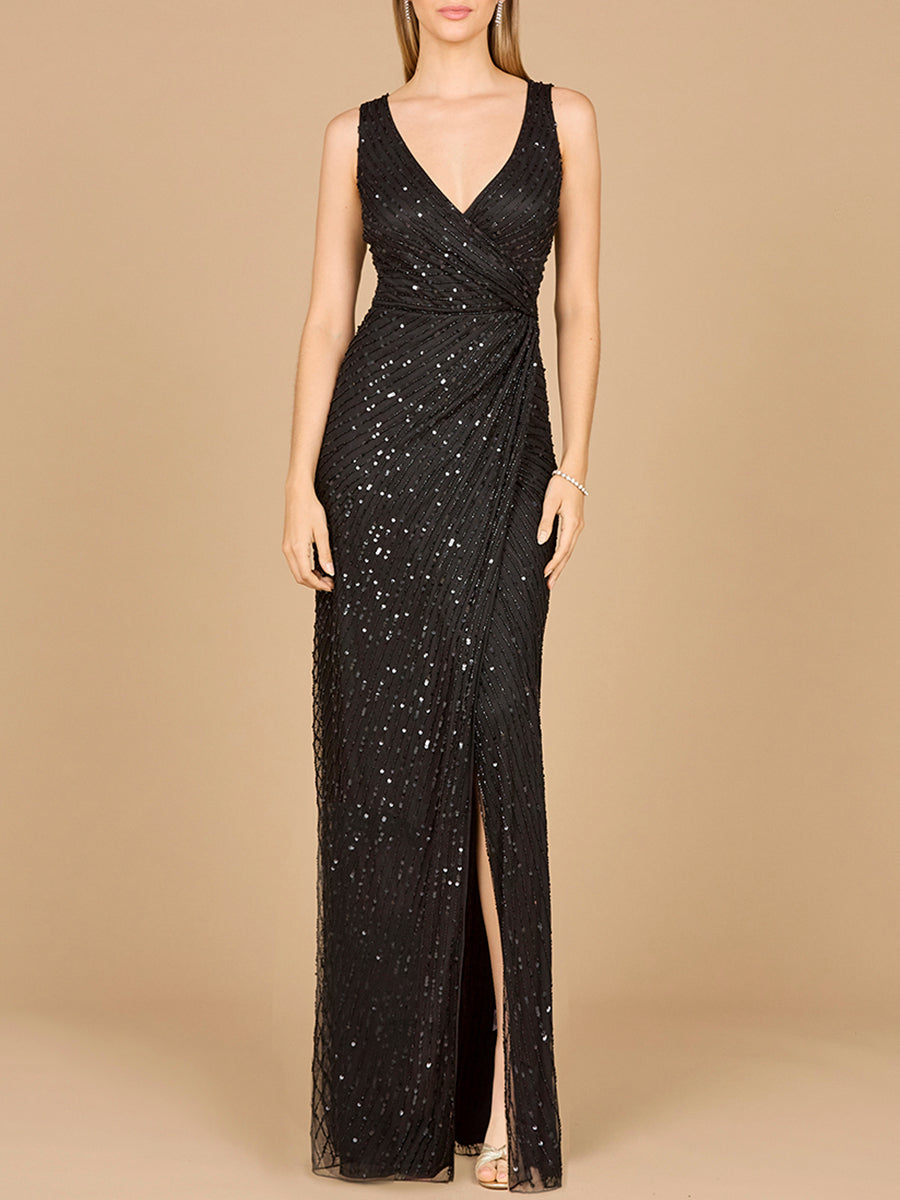 Prom Dresses A Line Long Slit Formal Beaded Prom Dress Black