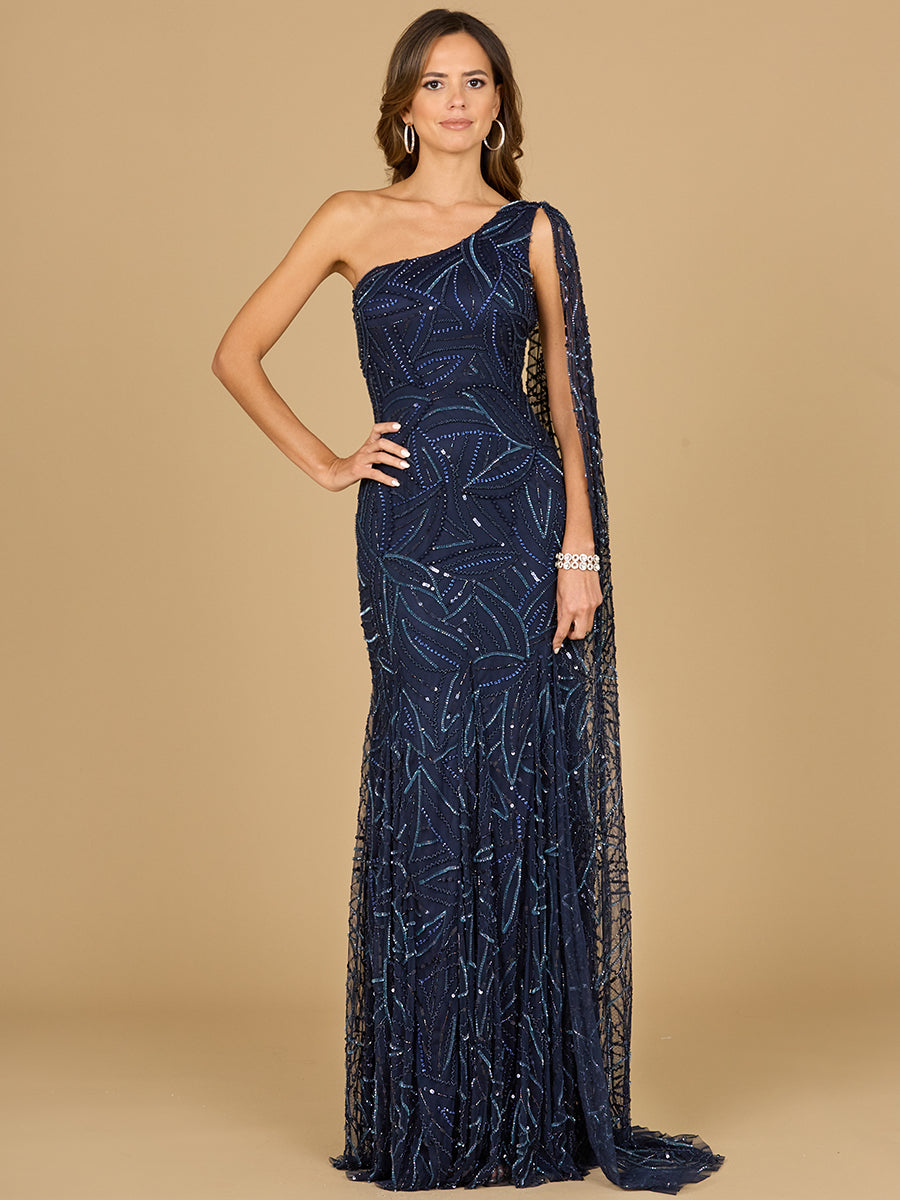 Lara Dresses 29097 Long Mermaid Formal Beded Cape Sleeve Evening Dress