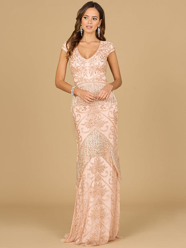 Lara Dresses 29098 Long Formal Beaded Fringe Evening Dress