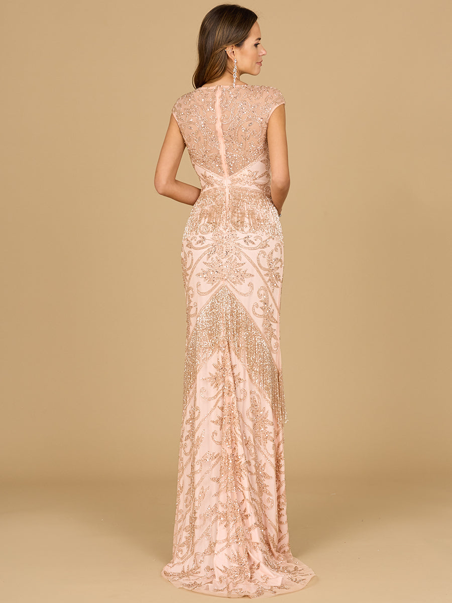 Formal Dresses Long Formal Beaded Fringe Evening Dress  Rose Gold