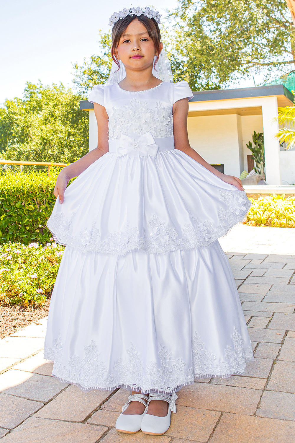 Flower Girl Dresses Floral Applique A Line Flower Girl Dress White