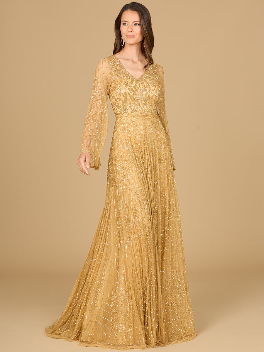 Lara Dresses 29115 A Line Long Sleeve Beaded Formal Evening Dress