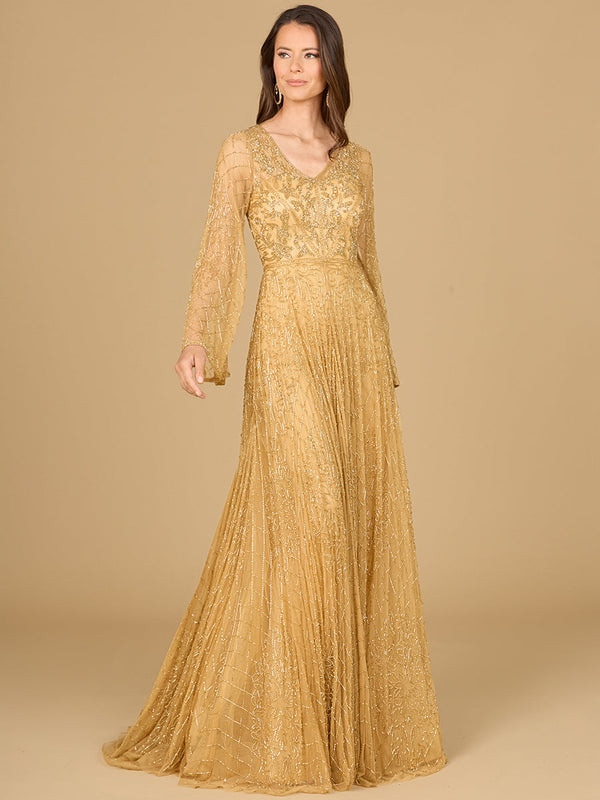 Lara Dresses 29115 A Line Long Sleeve Beaded Formal Evening Dress