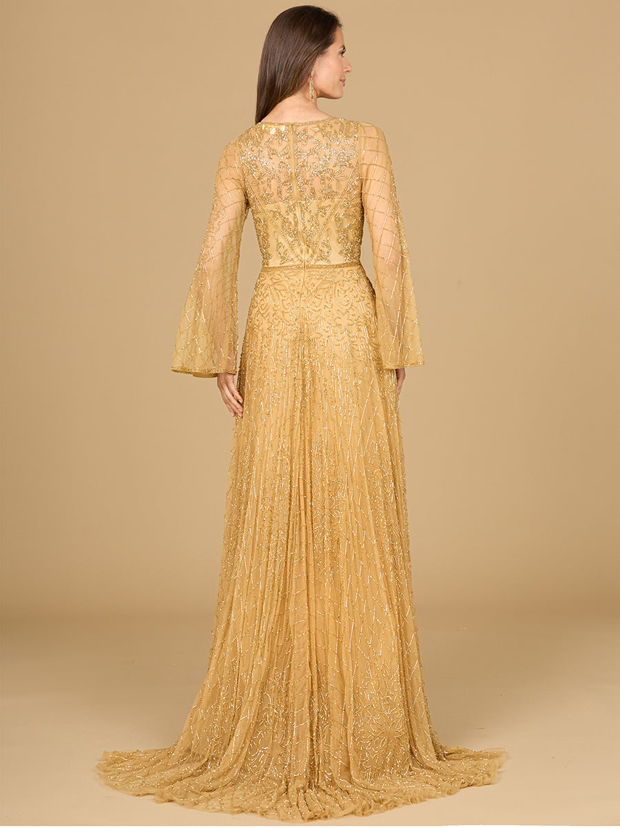 Lara Dresses 29115 A Line Long Sleeve Beaded Formal Evening Dress