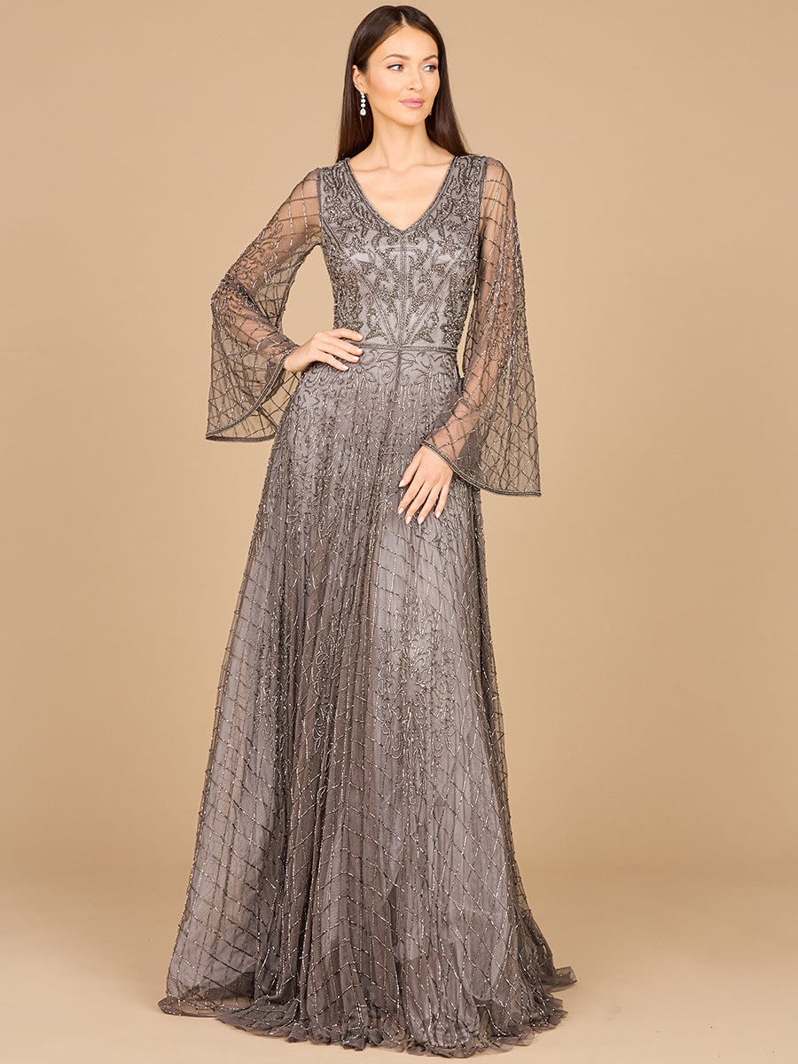 Lara Dresses 29115 A Line Long Sleeve Beaded Formal Evening Dress