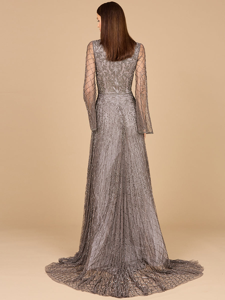 Lara Dresses 29115 A Line Long Sleeve Beaded Formal Evening Dress
