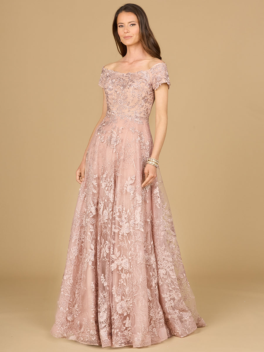 Lara Dresses 29122 A Line Long Formal Lace Applique Evening Dress - Blush / 12 Lara Dresses 29122 A Line Long Formal Lace Applique Evening Dress - Blush / 12