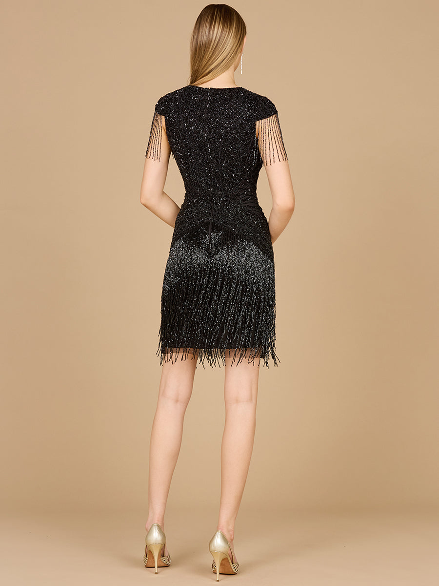 Lara Dresses 29123 Fringe Short Cocktail Fitted Dress