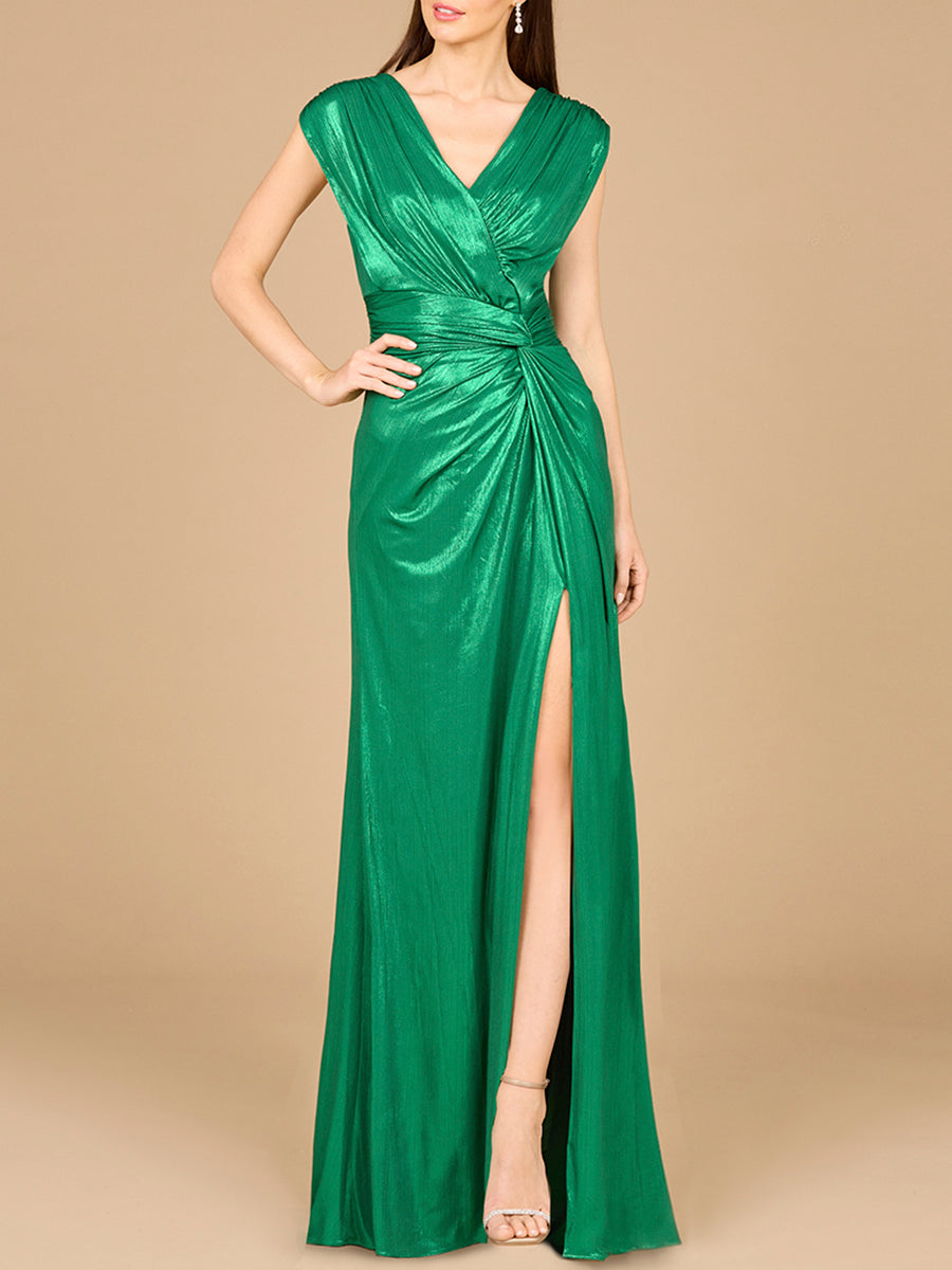 Formal Dresses Fitted Long Formal Metallic Evening Dress Champagne