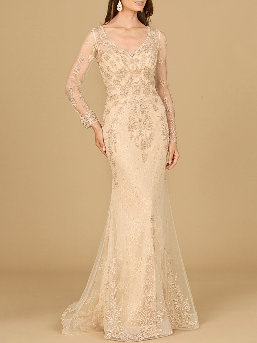 Lara Dresses 29128 Beaded Lace Applique Long Sleeve Formal Dress