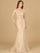Formal Dresses Beaded Lace Applique Long Sleeve Formal Dress Champagne