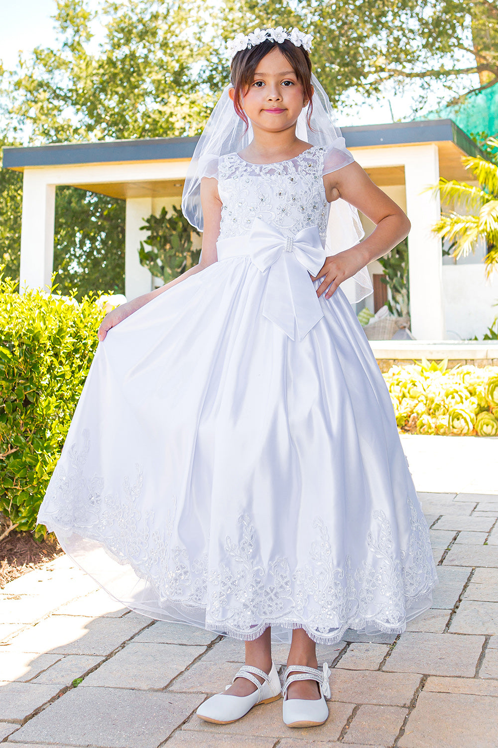 Cinderella Couture 2912 Beaded Flower Girl A Line Tea Length Dress - White / 14 Cinderella Couture 2912 Beaded Flower Girl A Line Tea Length Dress - White / 14
