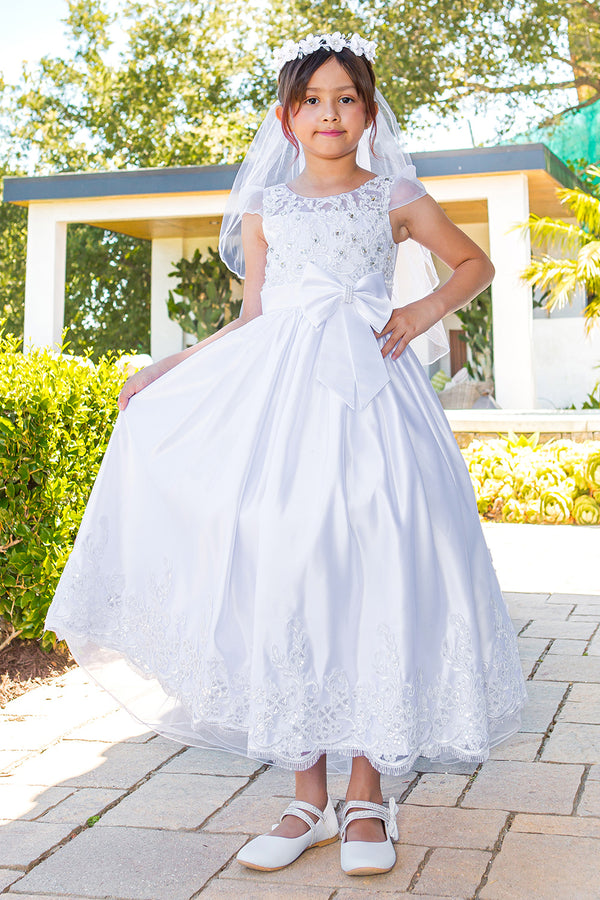Cinderella Couture 2912 Beaded Flower Girl A Line Tea Length Dress