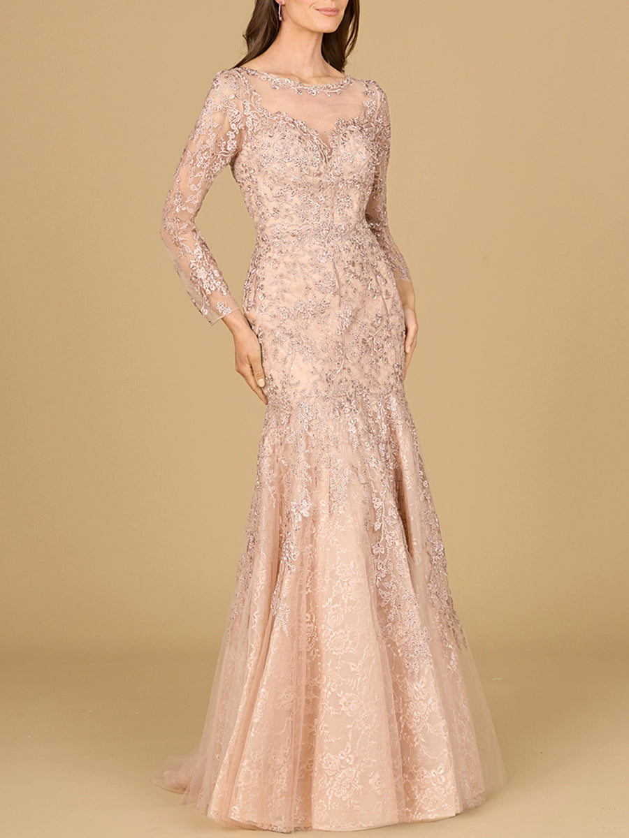 Formal Dresses Mermaid Lace Applique Long Formal Evening Dress Mauve