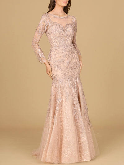 Long Sleeve, Mermaid Lace Gown Mauve / 22 Long Sleeve, Mermaid Lace Gown Mauve / 22